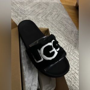 UGG slide on furry sandals. Brand new, never worn.